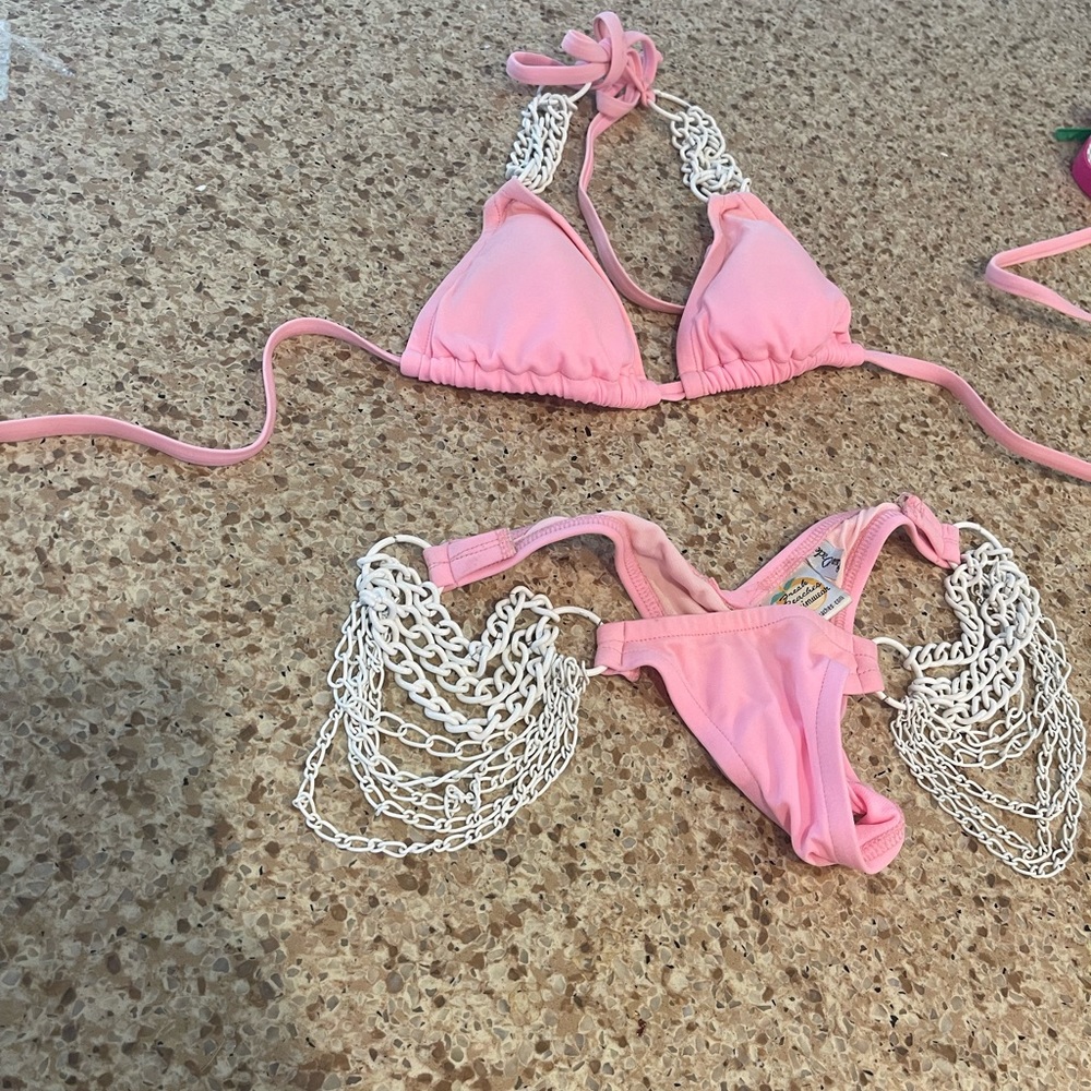 Custom pink and white chain bikini